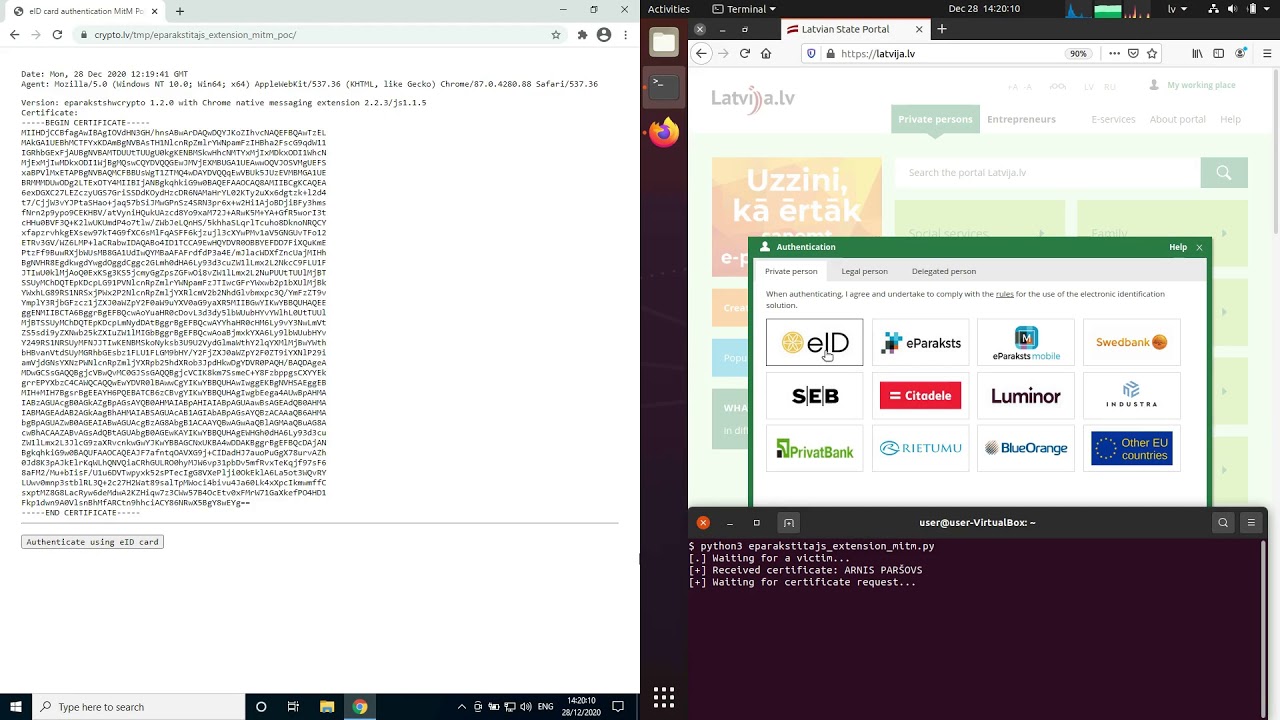 Latvian eID card (eParaksts signing extension) authentication man-in-the-middle attack