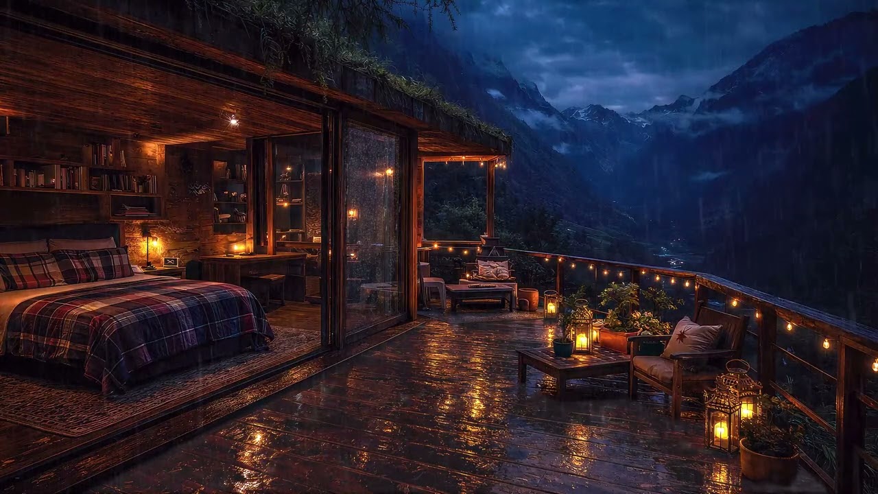 Storm Outside an Alpine Refuge | Peaceful Night Rain Sounds 4K