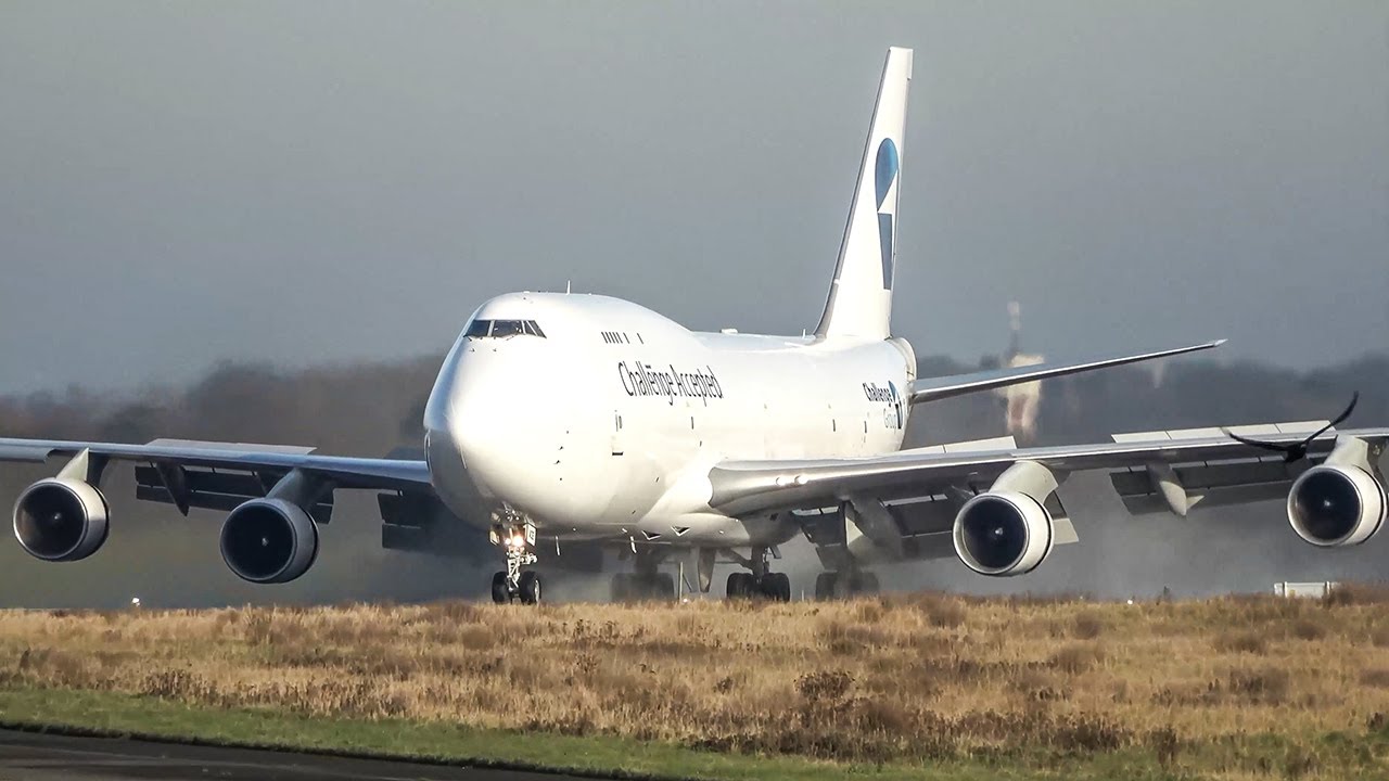 BOEING 747 LANDING + DEPARTURE at Liege - 60 Minutes of bad weather CARGO Ops (4K)