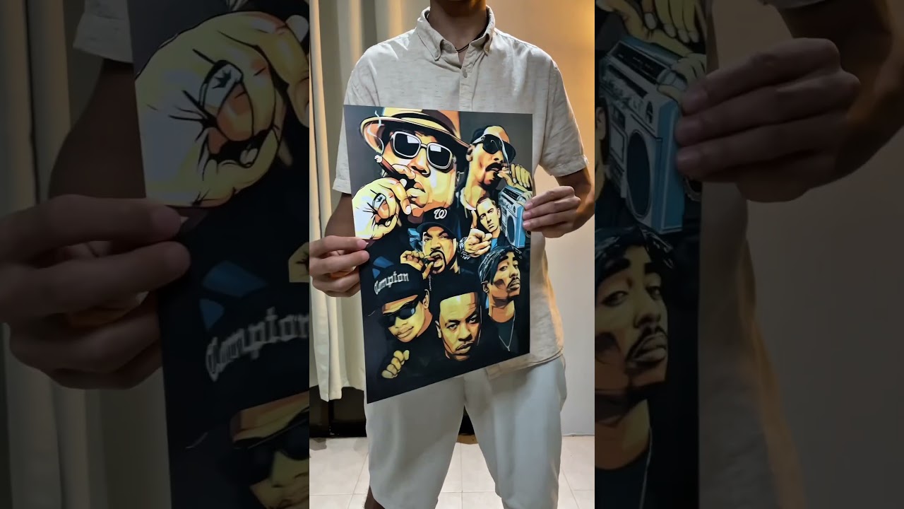3D lenticular poster featuring Tupac, The Notorious B.I.G, Dr Dre, Ice Cube, Eminem, Eazy-E, Snoop