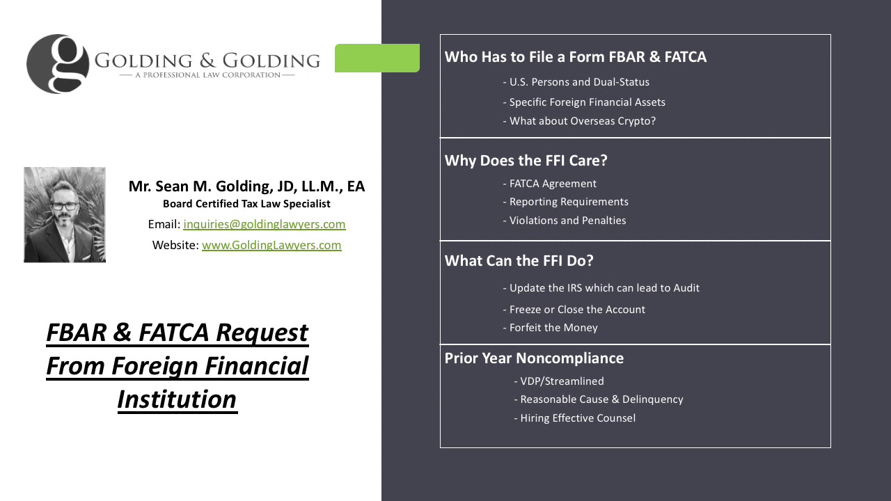 FBAR & FATCA Request Form from a Foreign Financial Institution