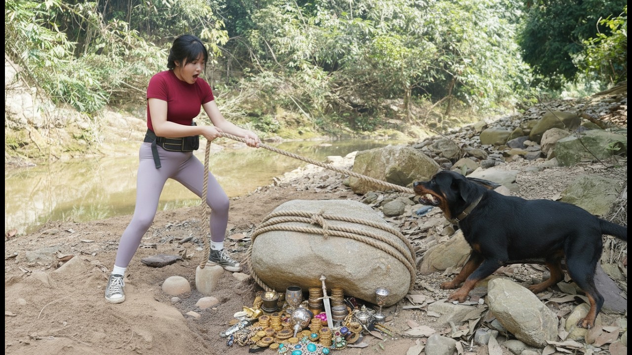 The chubby girl discovers a valuable treasure in the ancient forest - Treasure Hunter