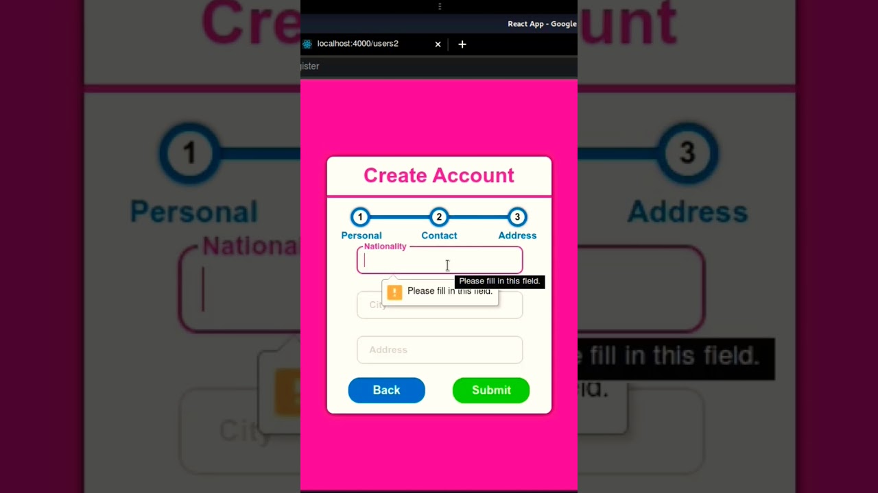 Multi-Page Registration Form In React.js 🔥🔥#react #code #programming #coding #web #css3 #javascript