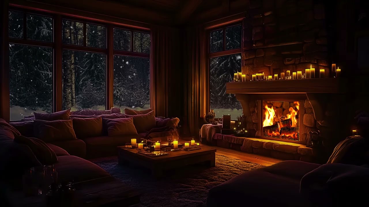 Silent Blizzard Cabin Night | Warm Fireplace Glow and Snowfall Ambience for Deep Sleep & Rest Night