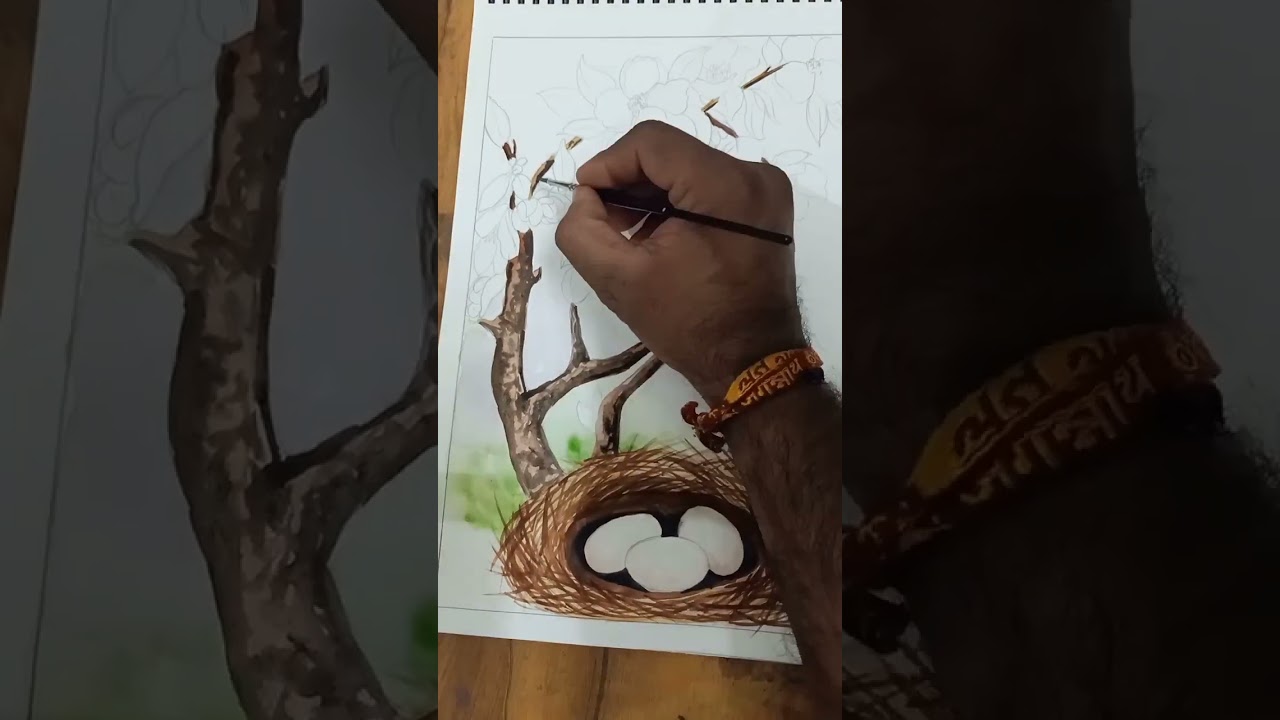 Beautiful bird painting work / water colour on paper 
