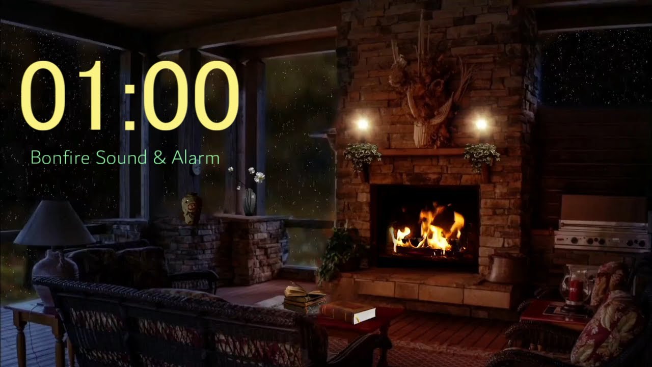 [Relaxing fireplace sound with alarm]1 Minute Countdown Timer for work / study