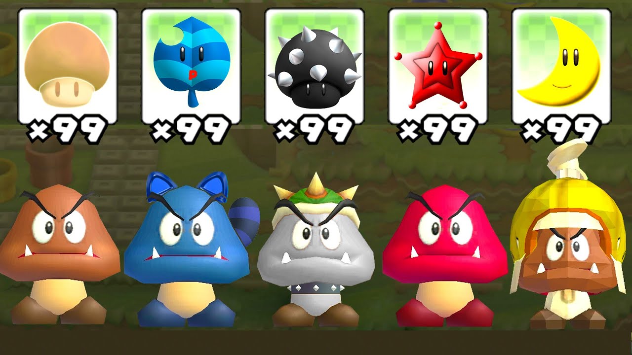 What if Goomba use All Power Ups in New Super Mario Bros. Wii
