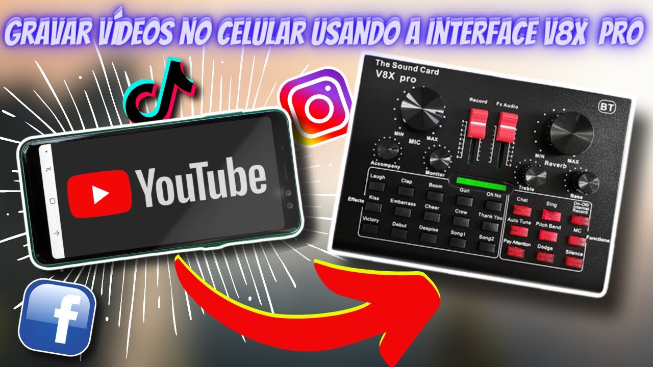 Aprenda como gravar vídeos no CELULAR usando a interface V8X PRO THE SOUND CARD
