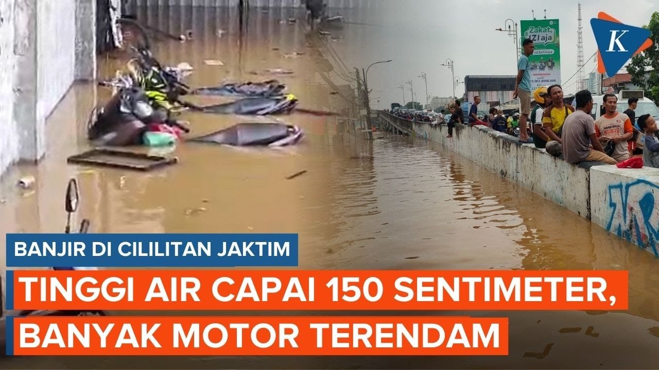 Penampakan Banjir di Cililitan Jaktim, Tinggi Air Capai 150 Cm, Motor Terendam