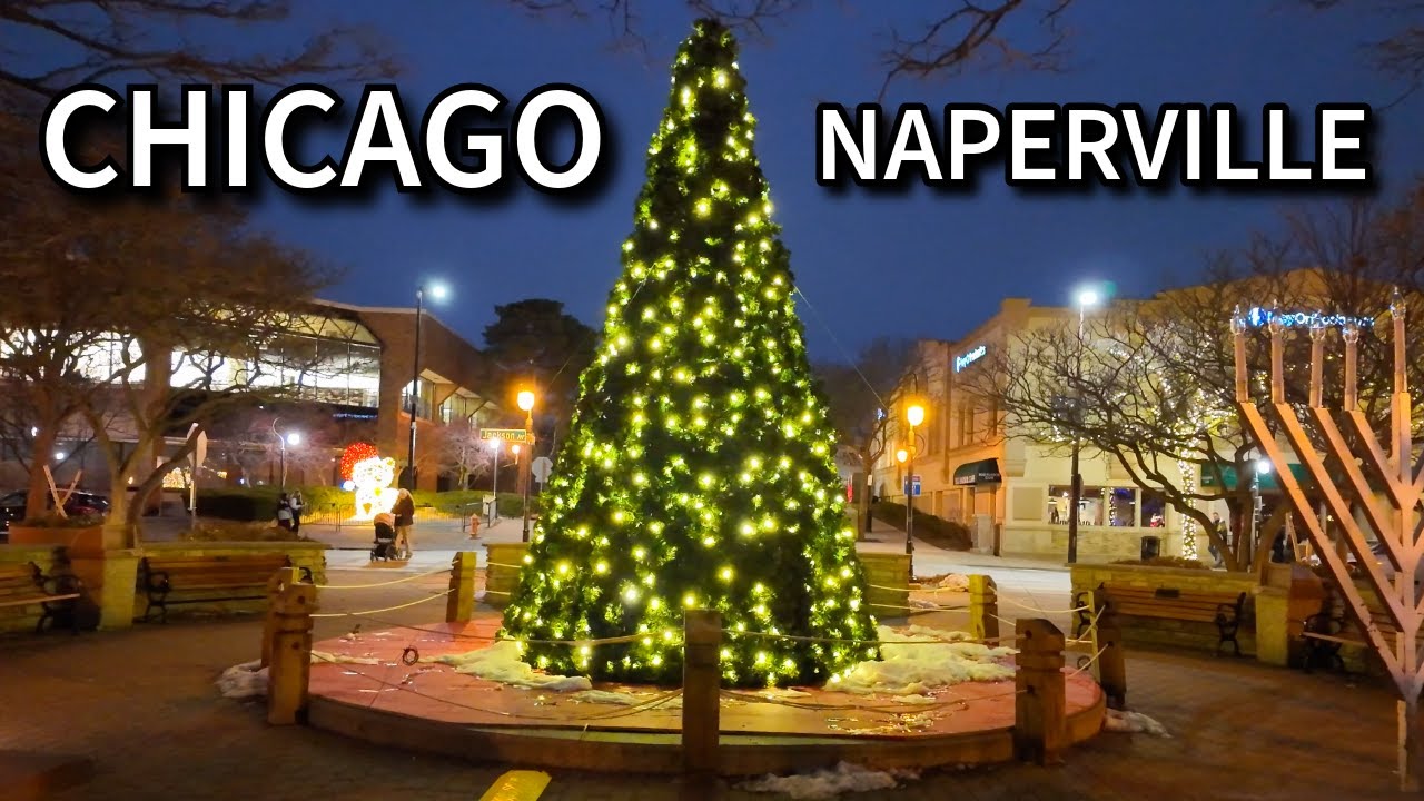 Naperville, Illinois 🎄✨  Downtown Christmas Holiday Lights Walk | Chicago Suburb | Dec 22, 2025 4K