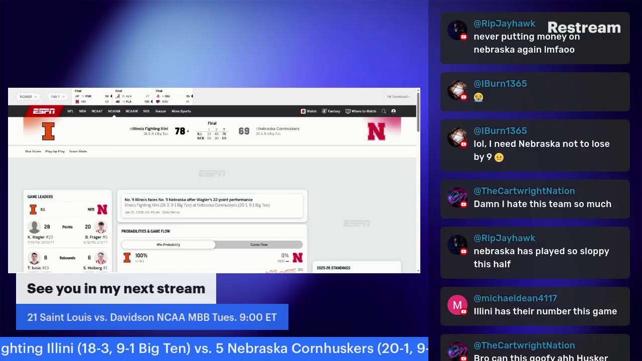 Illinois vs. Nebraska NCAA MBB play by play, reactions and live chat