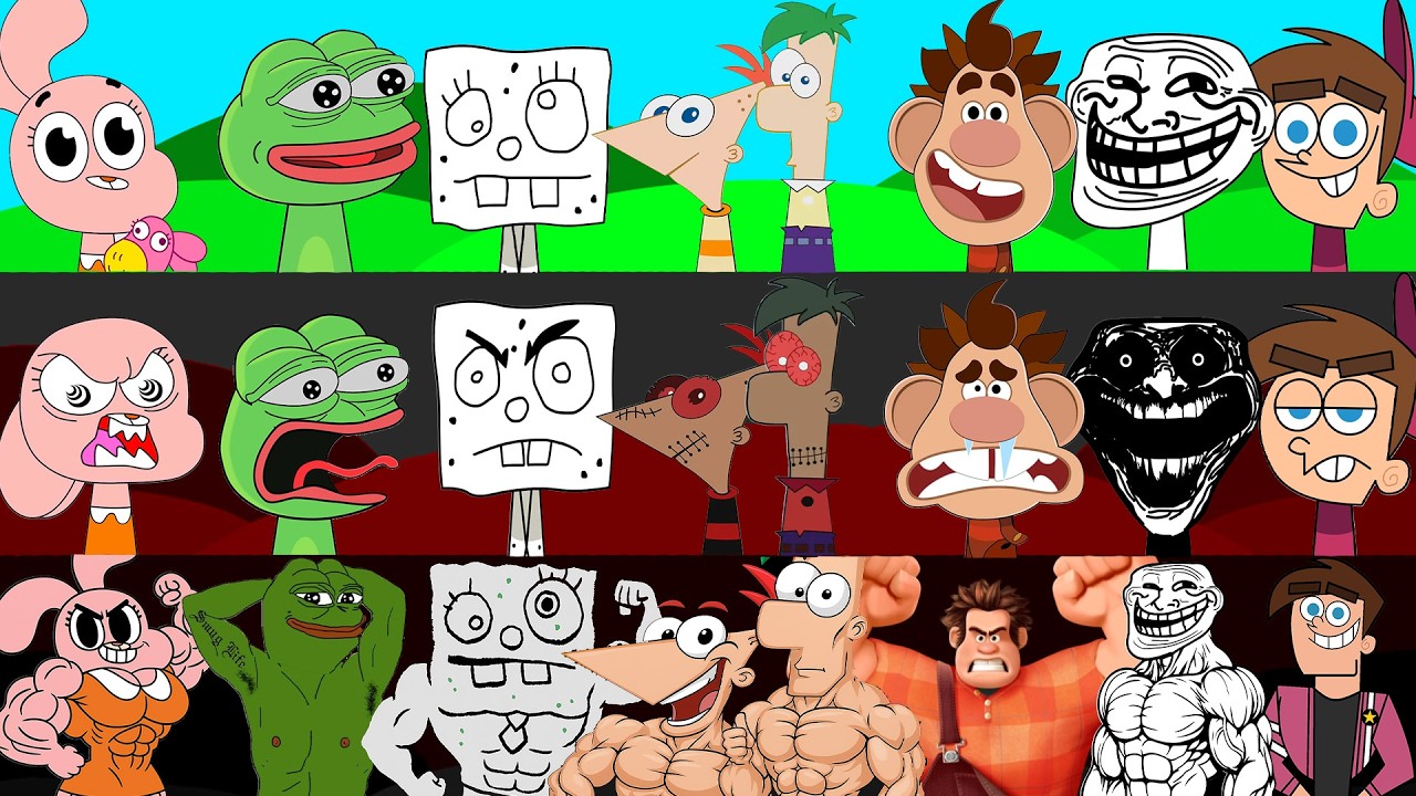 Incredibox Sprunki OC Phase 1 to Phase 3 DoodleBob, Trollface, Timmy Turner, Nyan Cat, Playstation