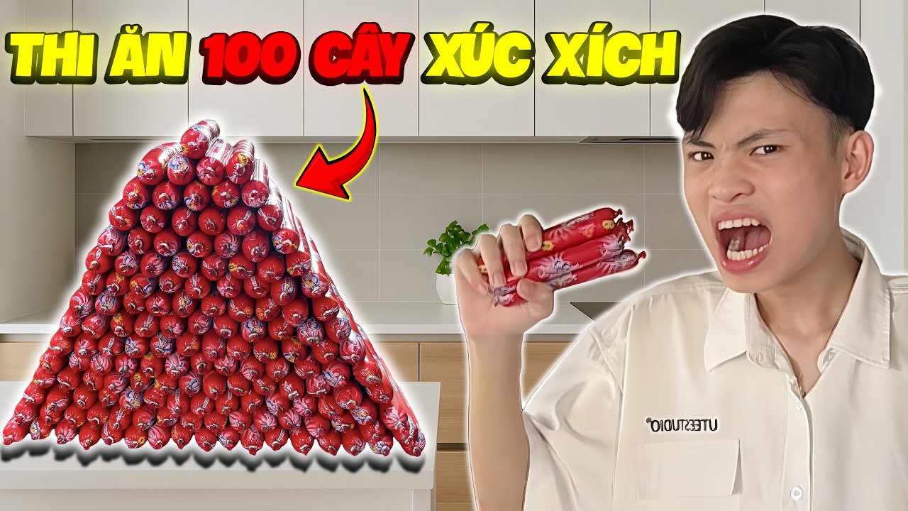 Thử Thách Thi Ăn 100 Cây Xúc Xích Và Ăn Mừng Nút Bạc Đầu Tiên Của Kênh