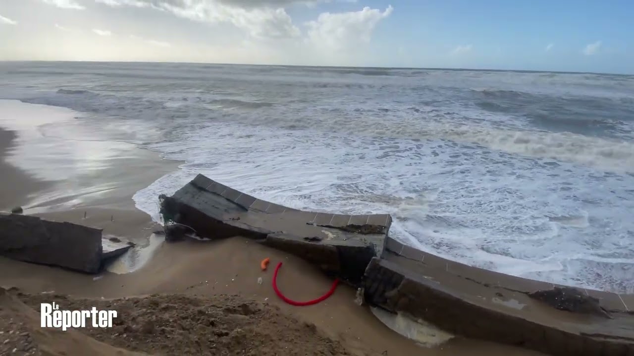 Plage de Mehdia: Dégats sur la cote causés par la montée des eaux et le vent 