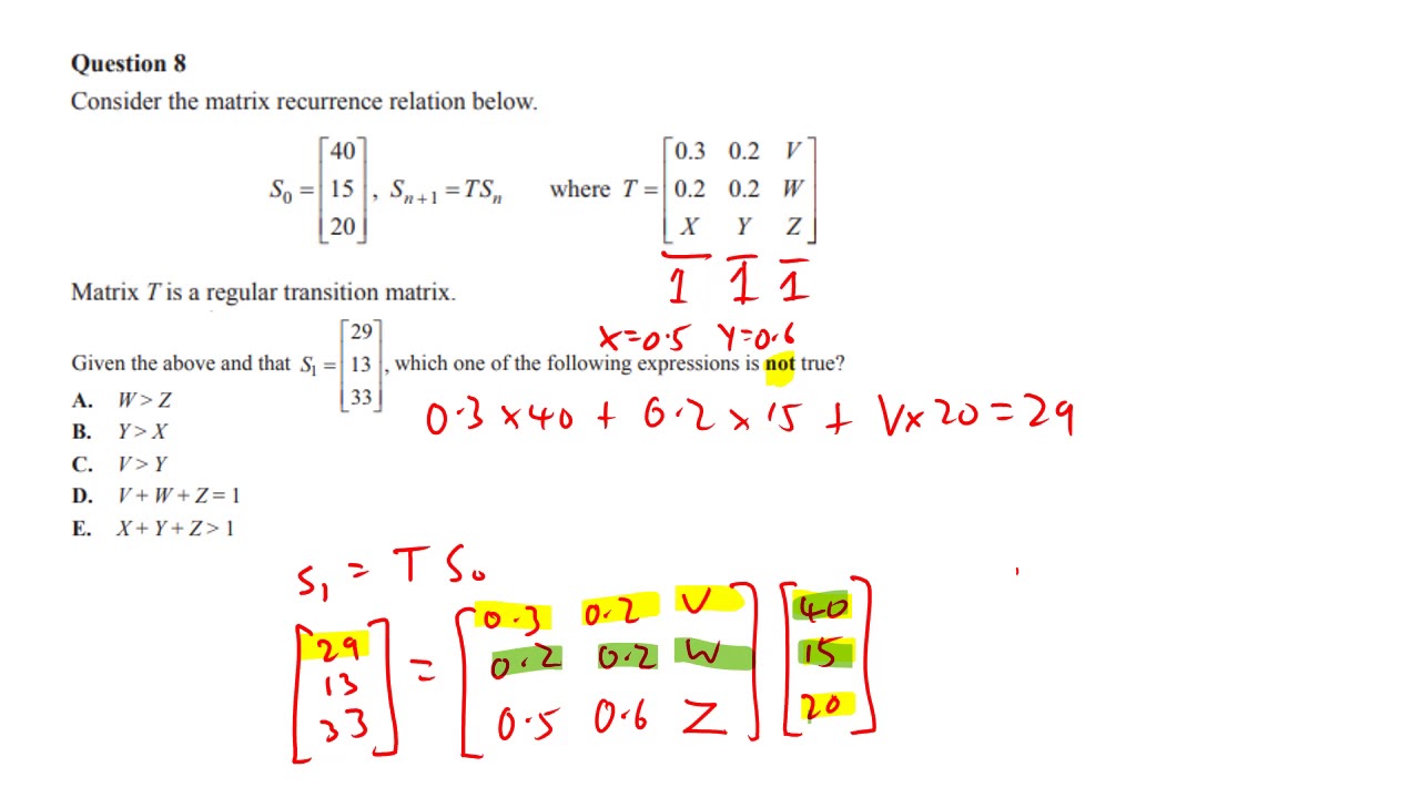 Transition Matrices - Part 1 Exam Examples