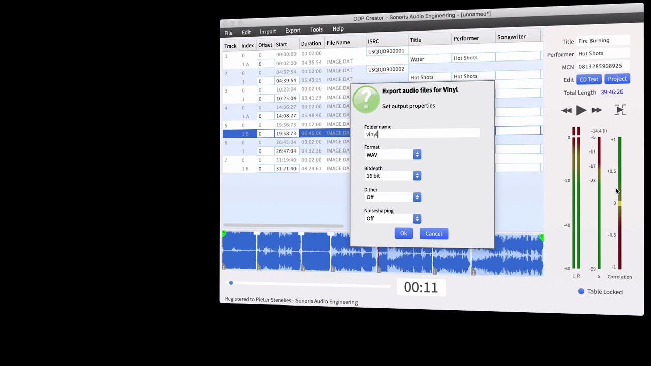 Vinyl mastering in Sonoris DDP Creator 4.1