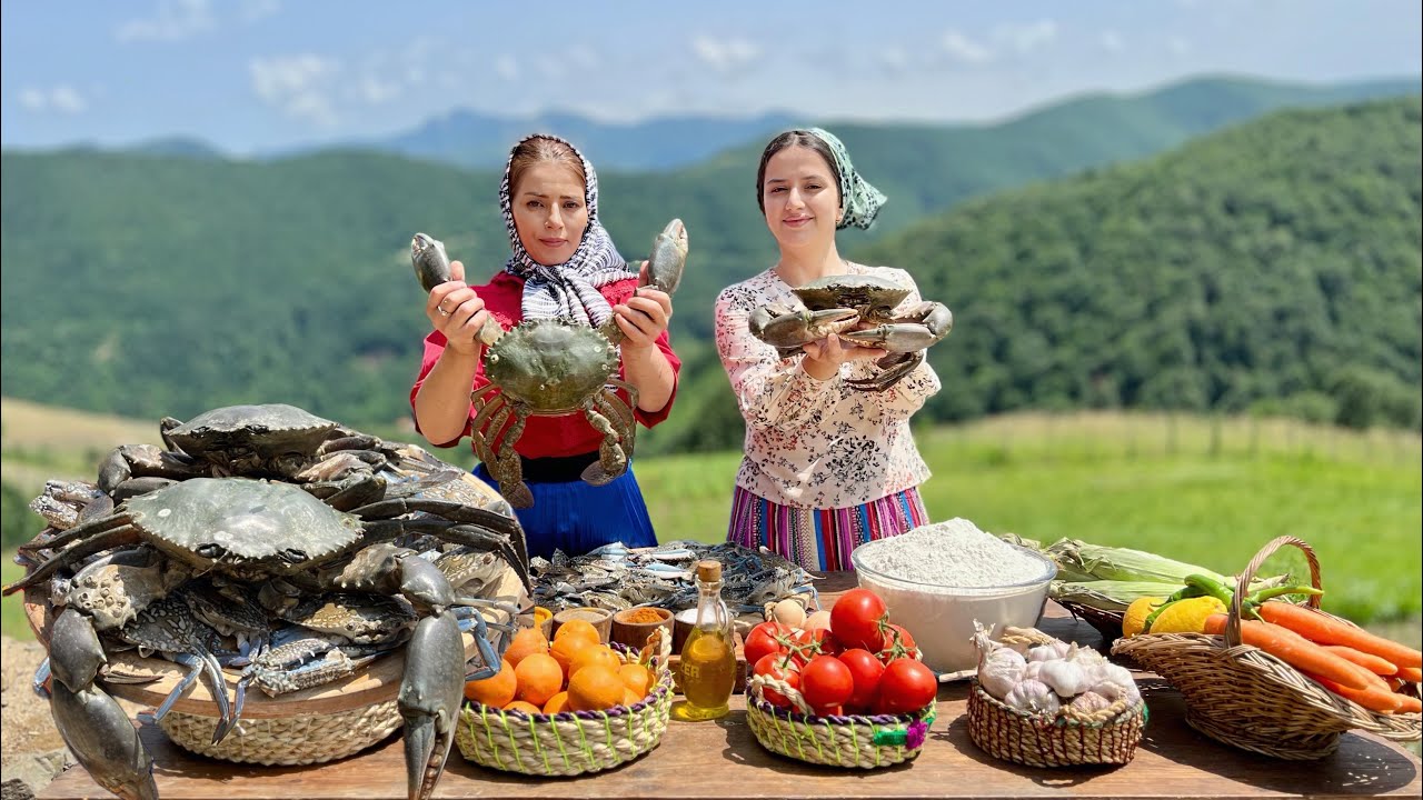 Приготовление больших крабов с соусом из морепродуктов и выпечка хлеба Тандури Пенджегиш