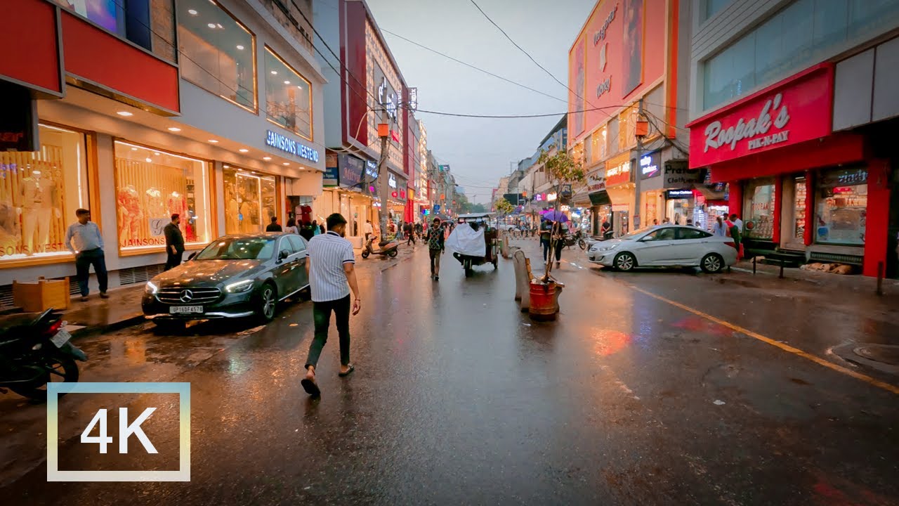Karol Bagh Market New Delhi Evening Walking Tour | Rainy Day Vibes in 4K 60fps
