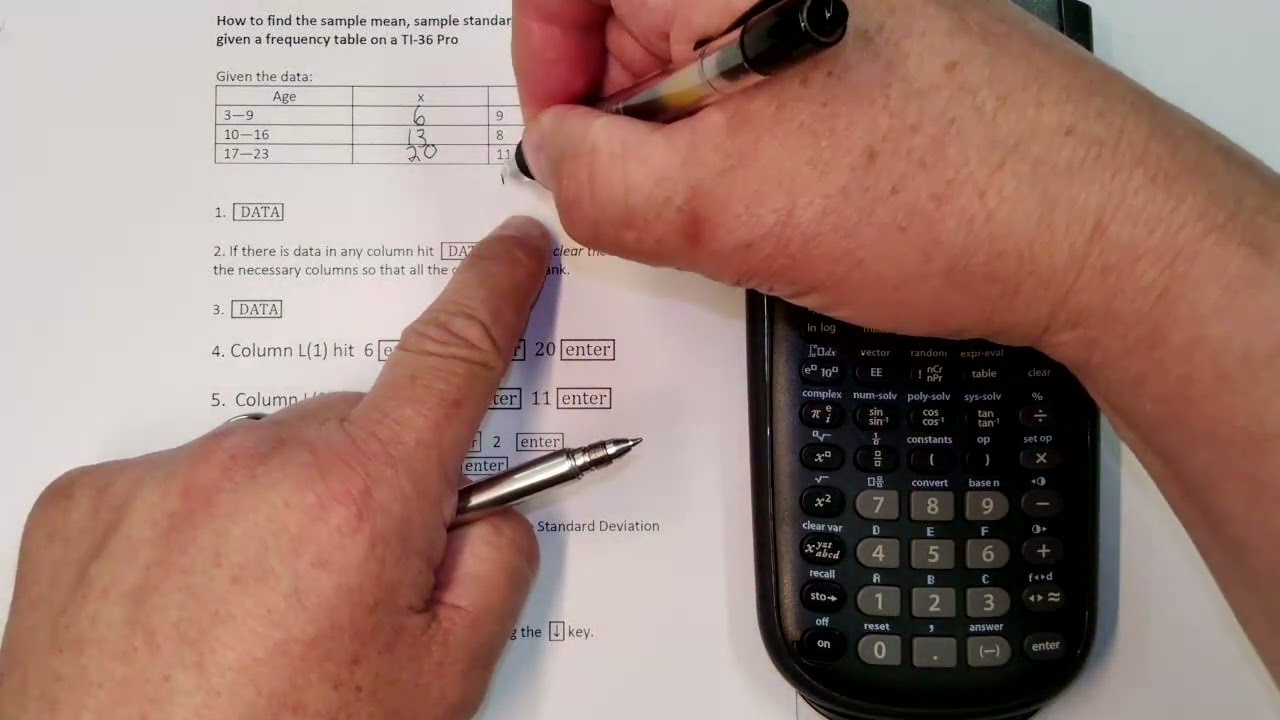 Find Sample Mean, Standard Deviation and Variance with Frequency Table on a TI-36X Pro