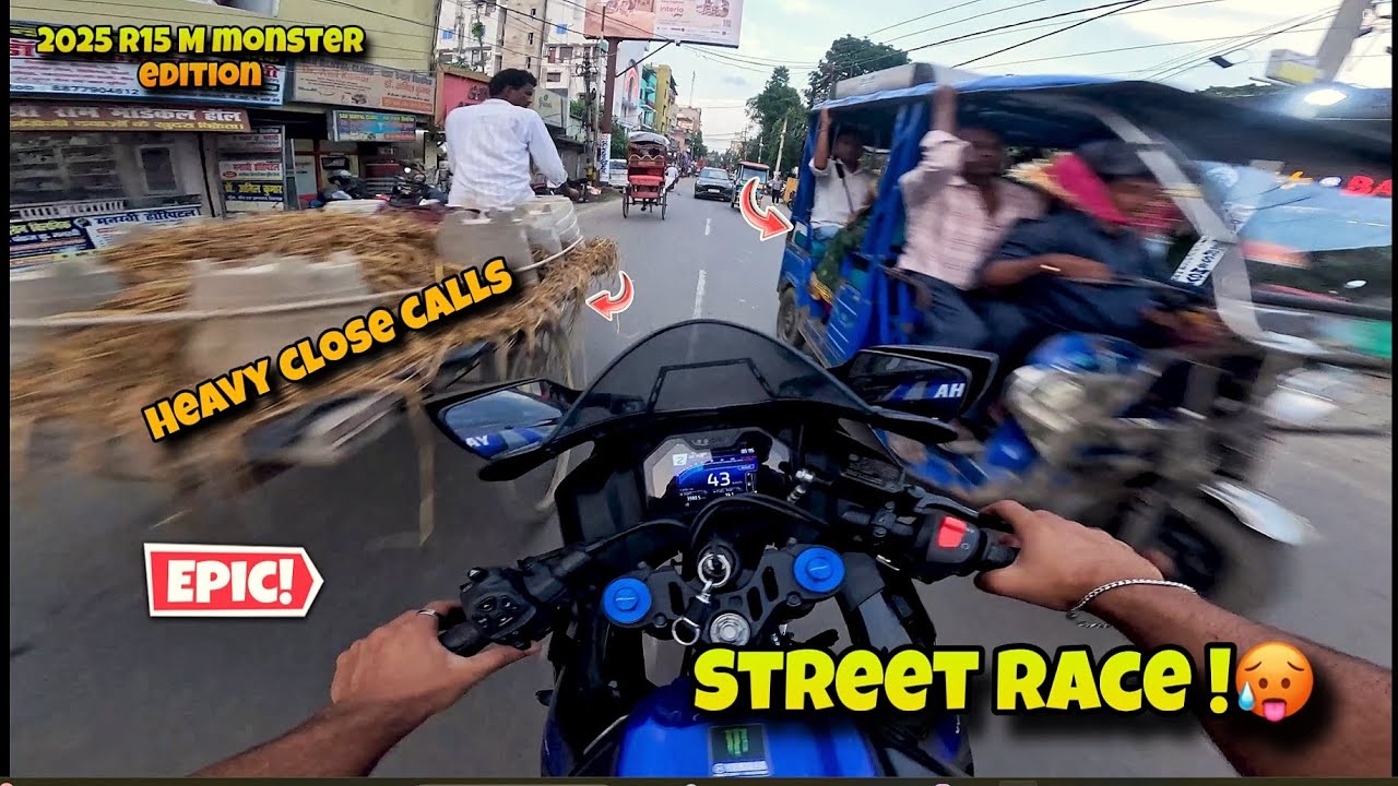2025 latest Yamaha R15M monster edition \ street race 🔥\closecalls