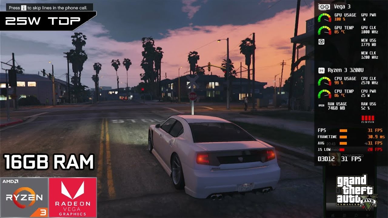 GTA V Enhanced | AMD Ryzen 3 3200U Vega 3