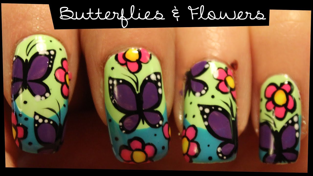 Butterflies & Flowers nail art
