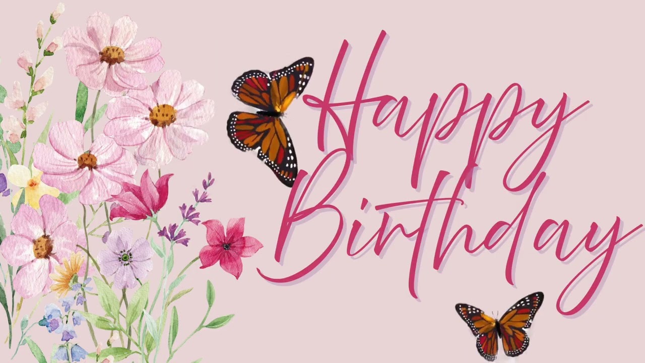 Happy Birthday Butterfly And Pink Floral Themed 2-Hour Background