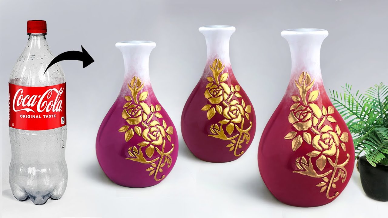 Plastic bottle flower vase making - Cement pottery making || प्लास्टिक की बोतल फूल फूलदान बना रही है