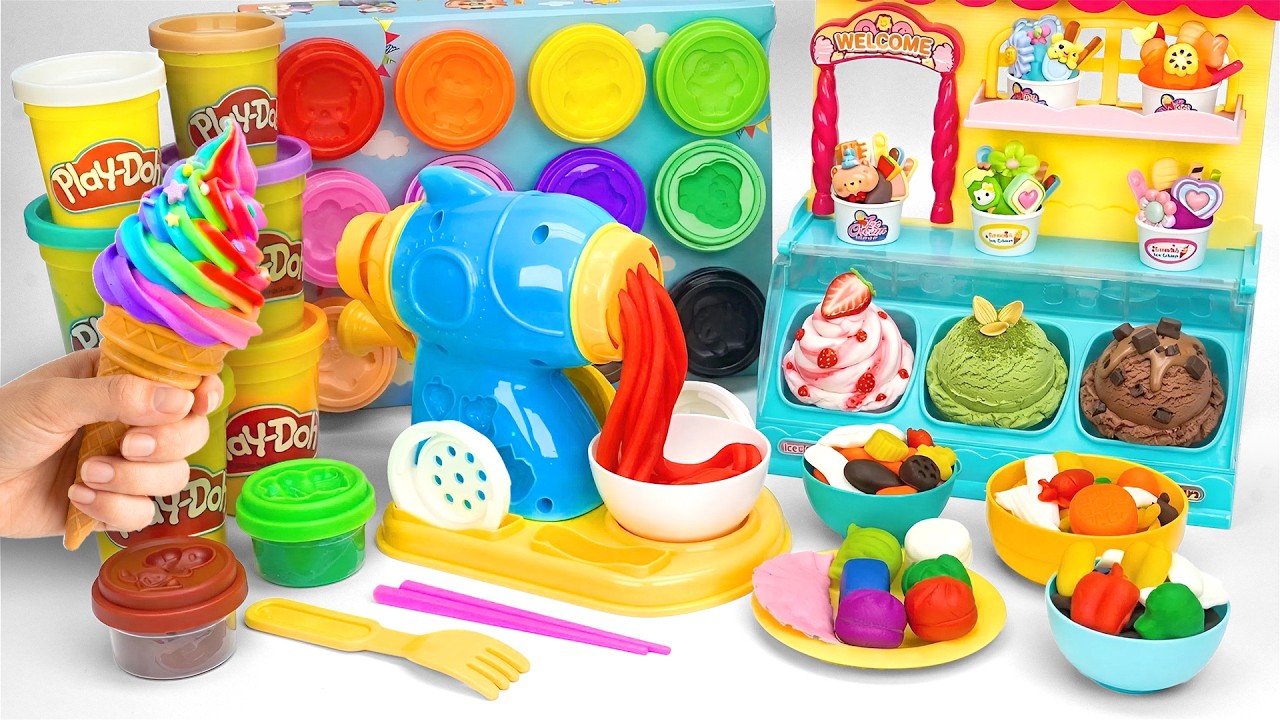 Ultimate Rainbow Ice Cream Toy Playset, Satisfying Unboxing Play Doh Colors & Fruit Dessert