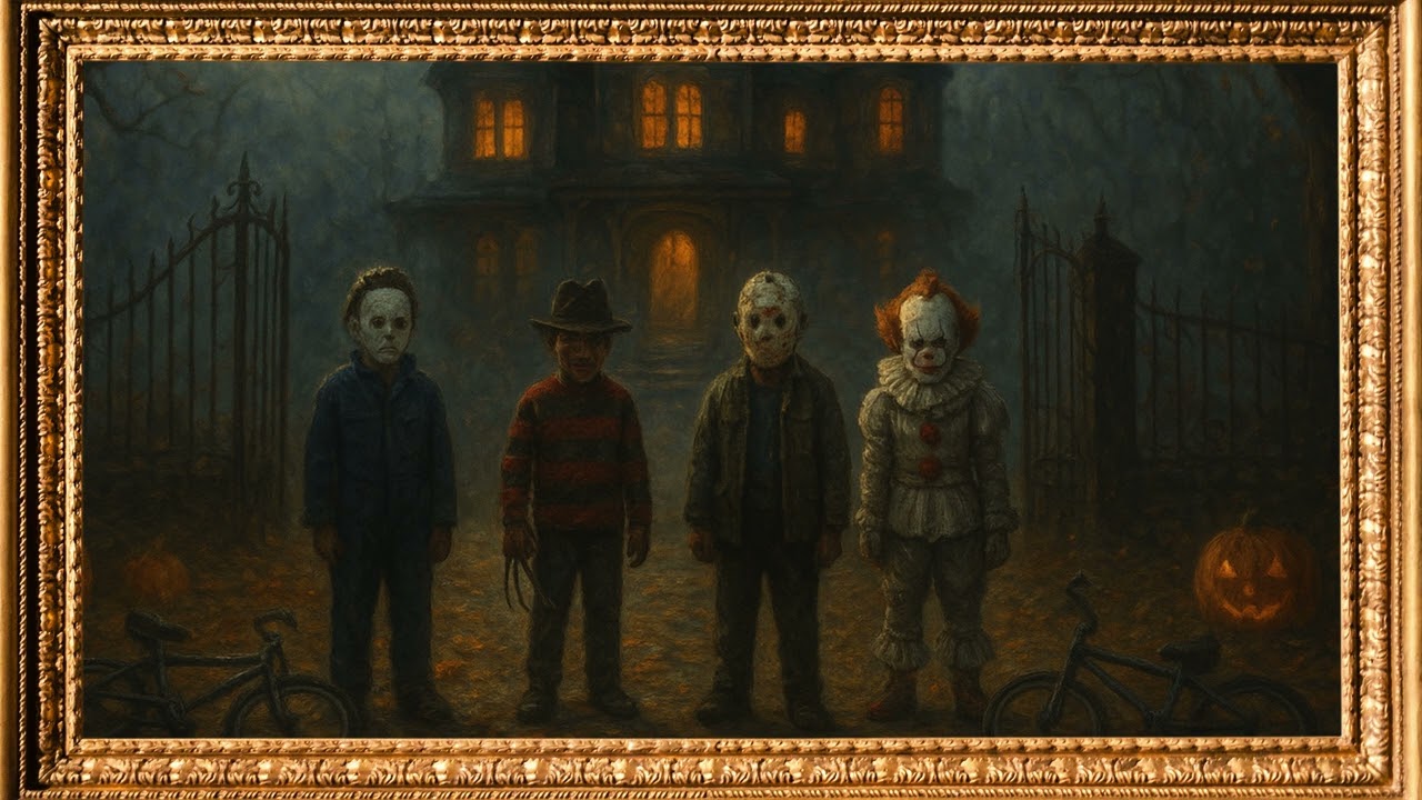 8K Screensaver Haunted House Halloween Oil Painting – Kids in Classic Horror Costumes Gallery No 9