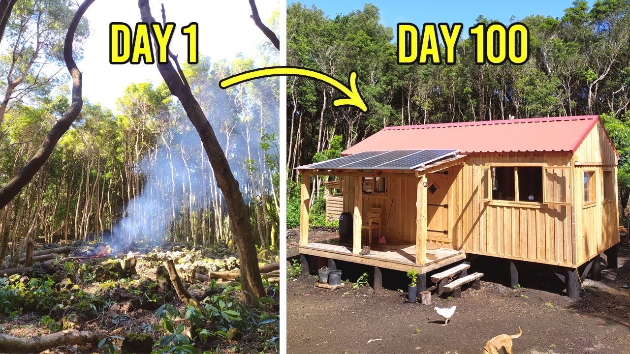 I BUILD an OFF GRID CABIN in 100 DAYS in a Volcanic Island | START TO FINISH