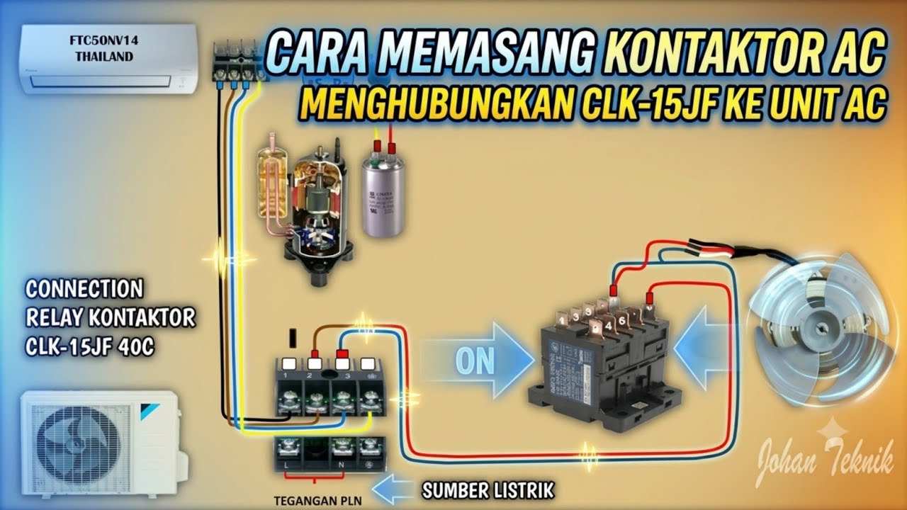 cara pasang relay kontaktor AC Daikin CLK-15JF 40C