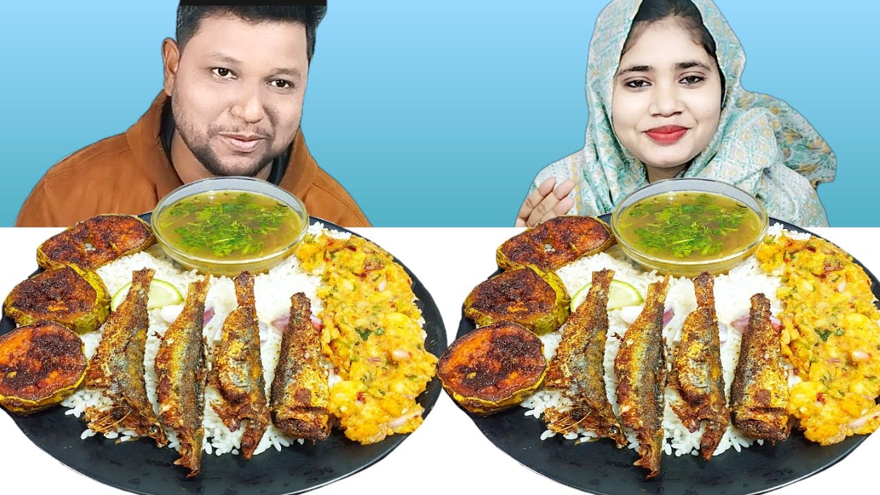 Fish Fry,, Brinjal Fry,, Alu Vorta And Dal With Rice Eating challenge, R+B Vlog