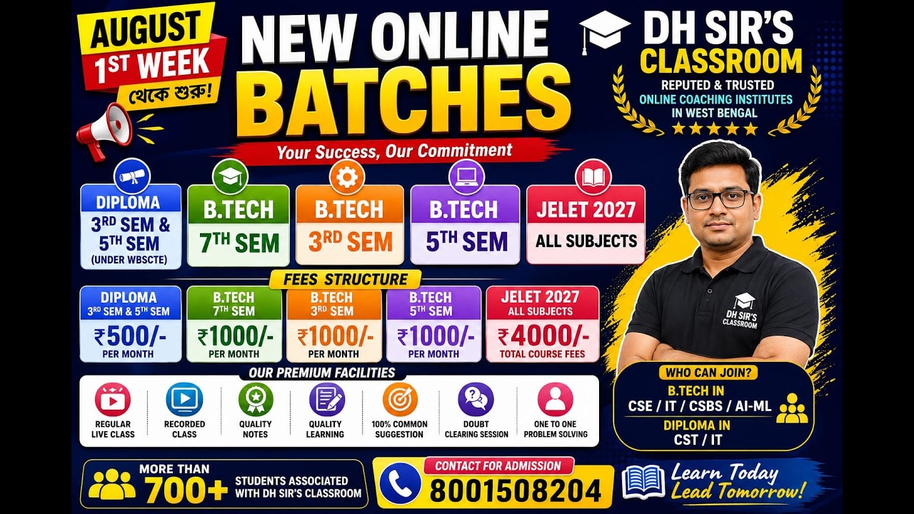🔥 August থেকে নতুন Online Batch | Diploma & B.Tech Coaching | JELET 2027 | DH Sir&rsquo;s Classroom*