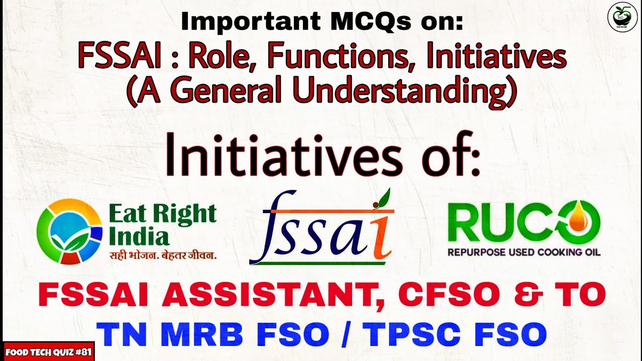 Initiatives of FSSAI - MCQs | FSSAI - Role, Functions, Initiatives | FSSAI Assistant & FSO Exams