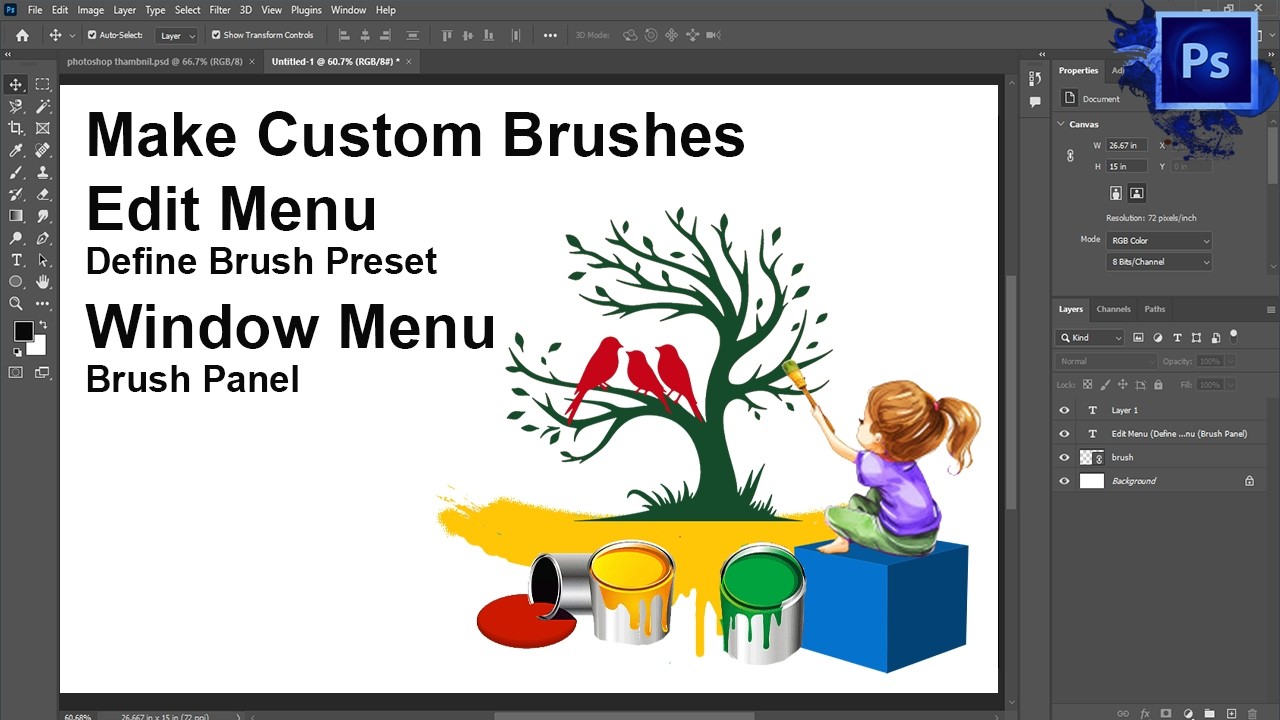 adobe photoshop class 34 Edit menu Define Brush Preset and Window menu Brush Panel Urdu/ Hindi
