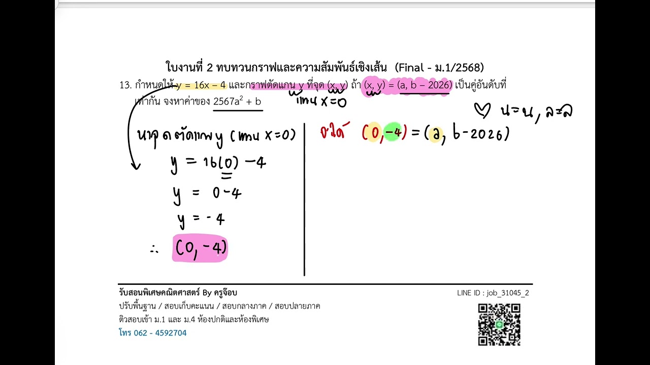 เฉลยใบงานที่ 2 หน้า 4 - ข้อ 13 จุดตัดแกน x แกน y ประยุกต์