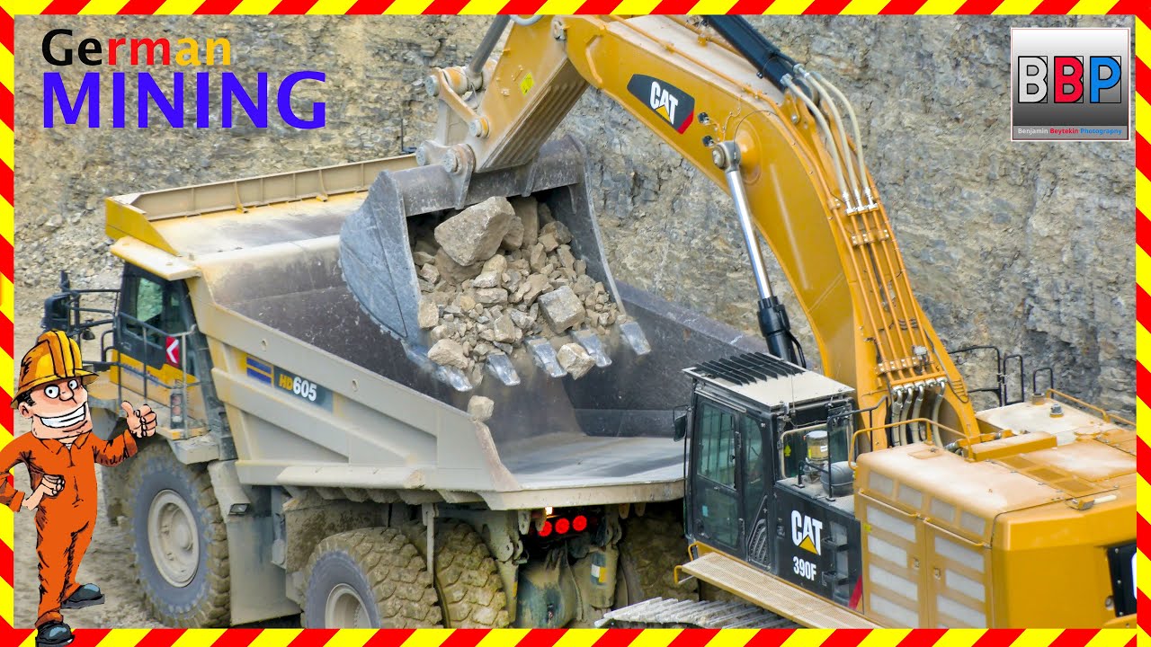 [Steinbruch] CAT 390F, 740 GC, Komatsu HD605-8E0, Germany, Oct. 2022.