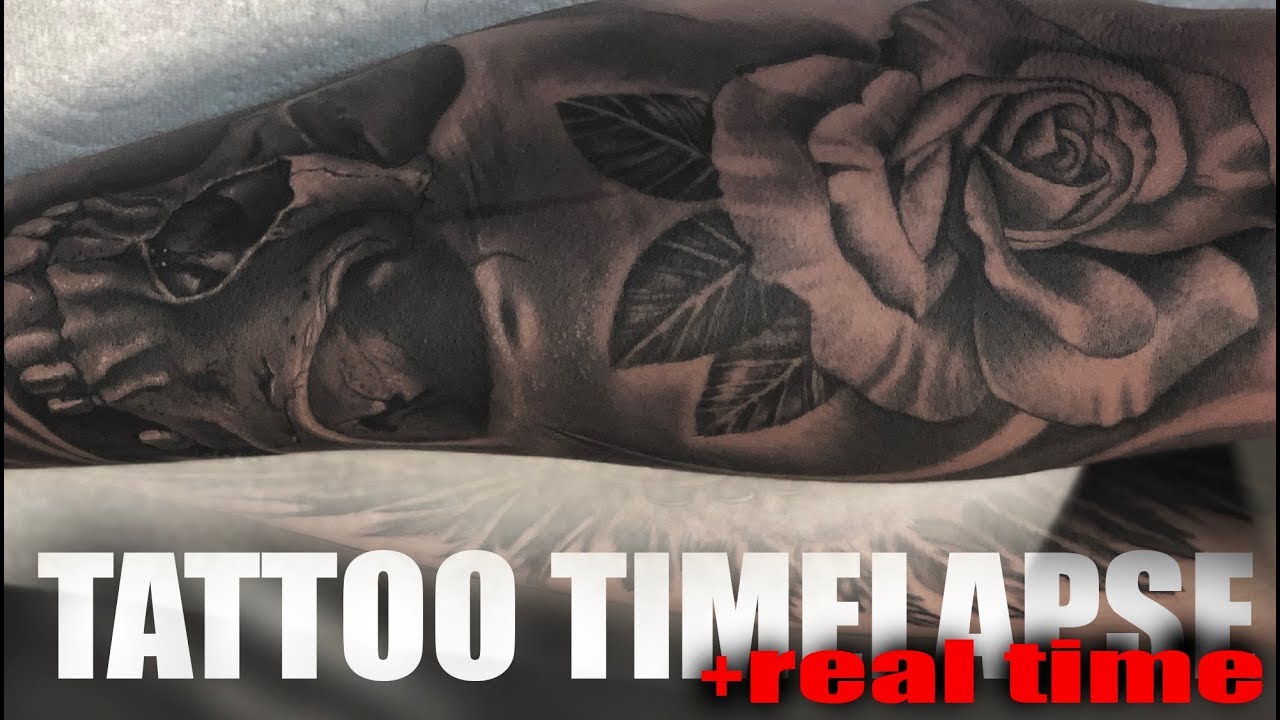 TATTOO TIME LAPSE | SKULL and ROSE 20MINS REAL TIME | CHRISSY LEE