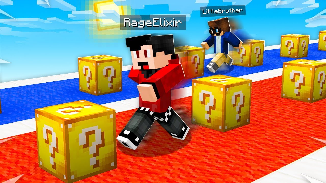 MINECRAFT 1v1 LUCKY BLOCK RACE with MY LITTLE BROTHER! (MCPE)