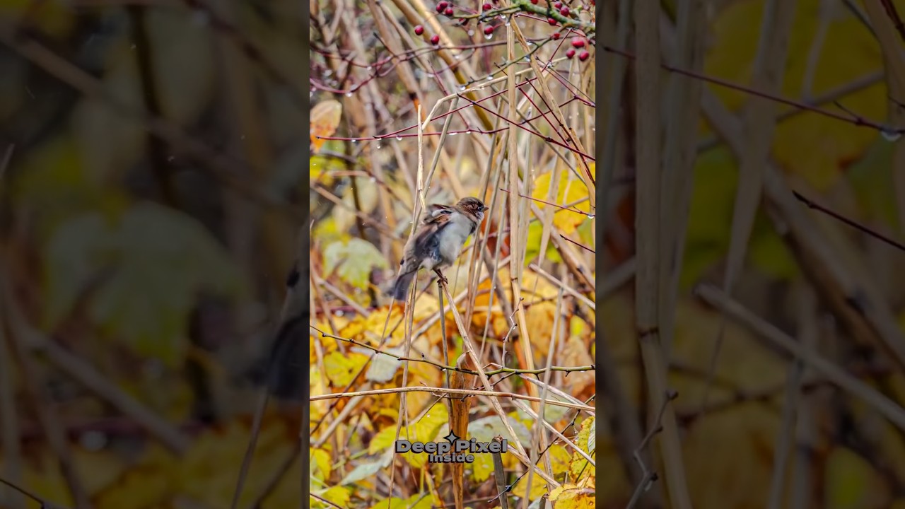 Домовый воробей - Passer Domesticus, трясущийся под дождем
