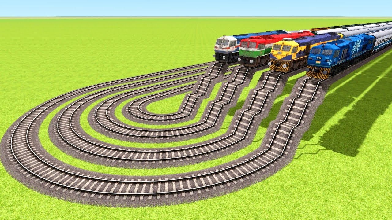 FOUR MULTIPLE DIESEL TRAINS EXTREMELY JUMP FROM 20 FEET HEIGHT STAIRS RAILROAD ▶️ Train Simulator