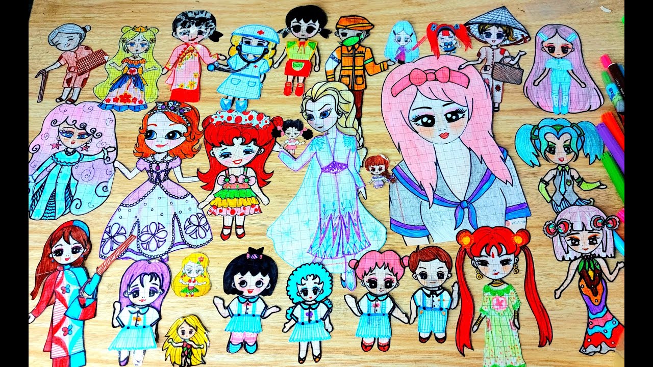 B.ú.p.p b.ê giấy: Cô giáo, Cô gái nghèo, cô gái giàu, Bà lão, Công chúa/ Stickers tí hon & khổng lồ