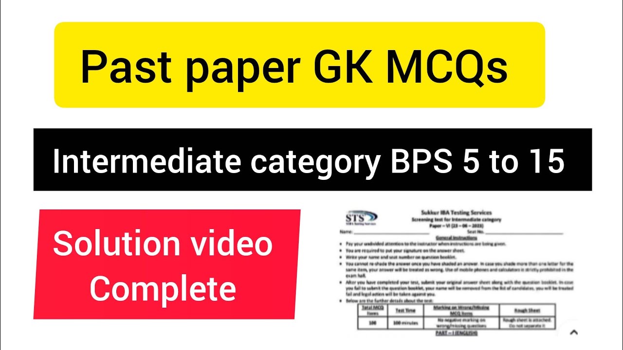 GK past paper intermediate category BPS 5 to 15 jobs 