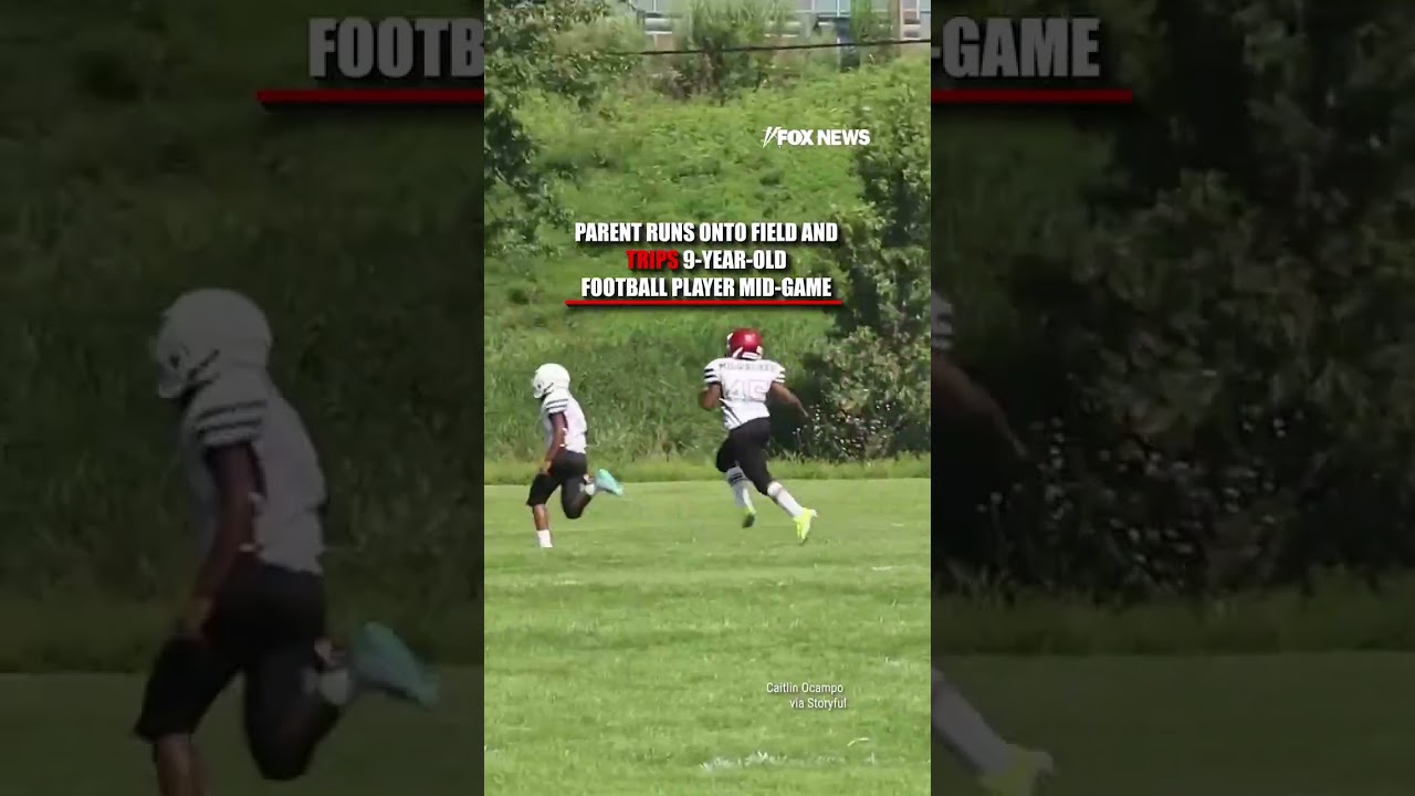 SEE IT: Parent RUNS ONTO field and TRIPS 9-year-old football player mid-game #foxnews #news #shorts