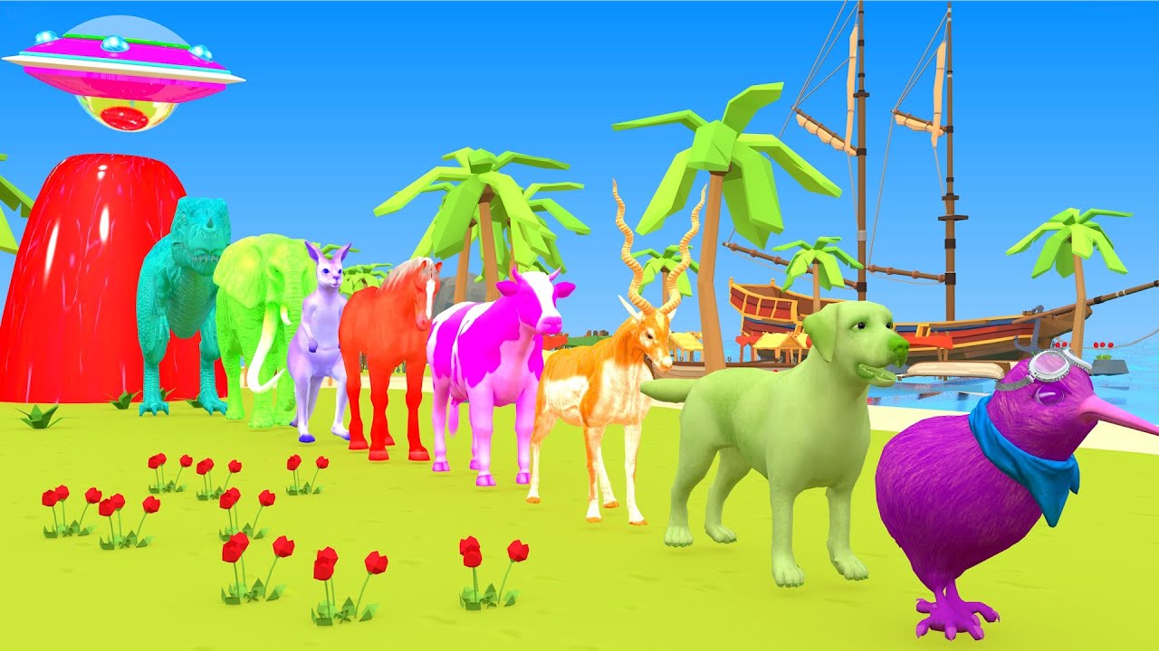 Paint Animals Duck,Tiger,Cow,Lion,Buffalo,Horse,Mammoth,Dinosaur Fountain Crossing Animal Game New