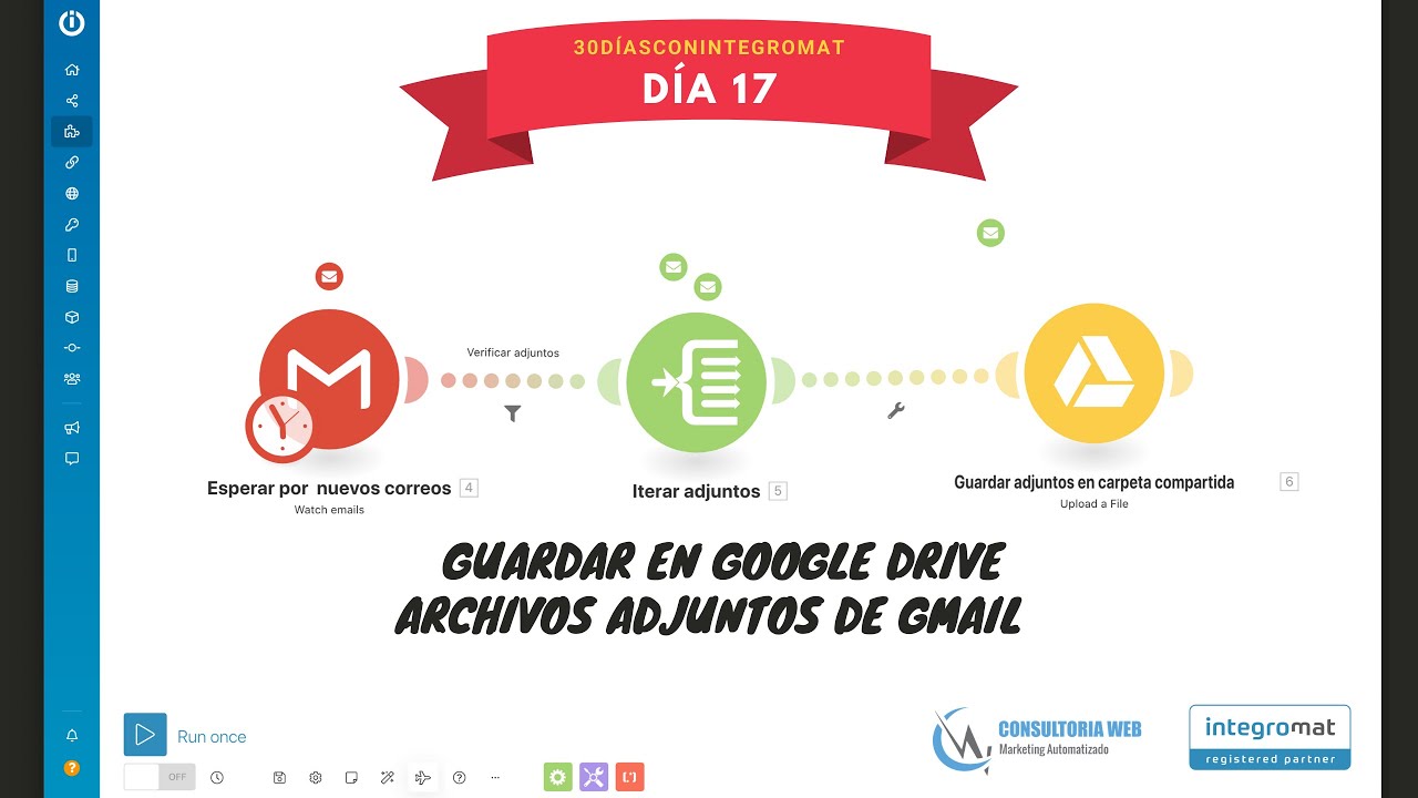 Integromat: Guardar en Google drive archivos adjuntos de Gmail