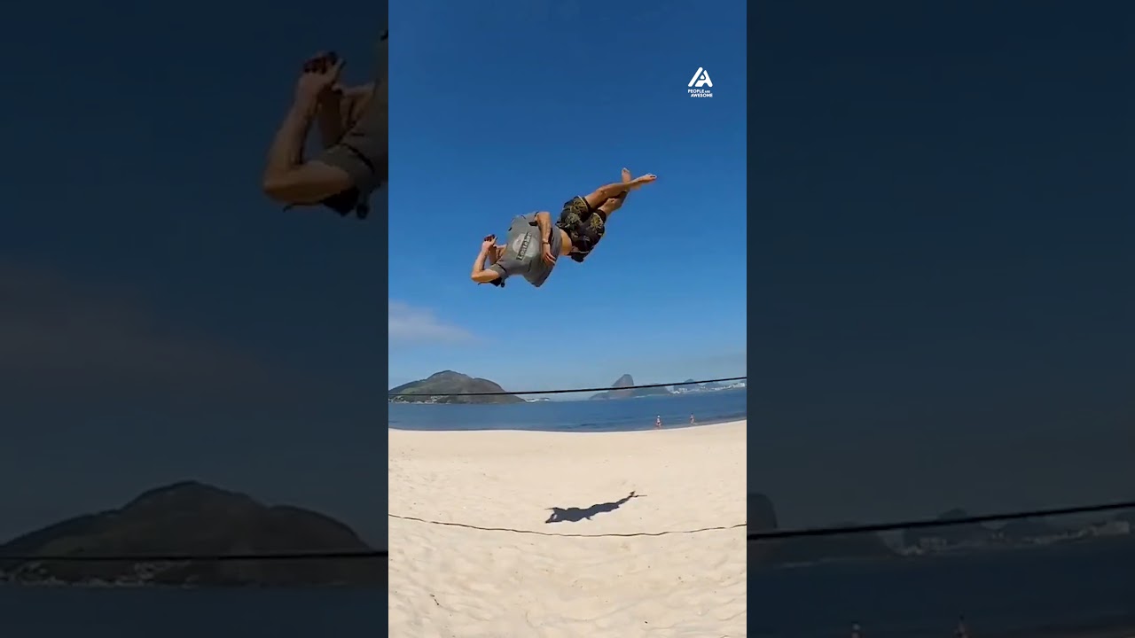 Guy Does Amazing Flips on Slackline