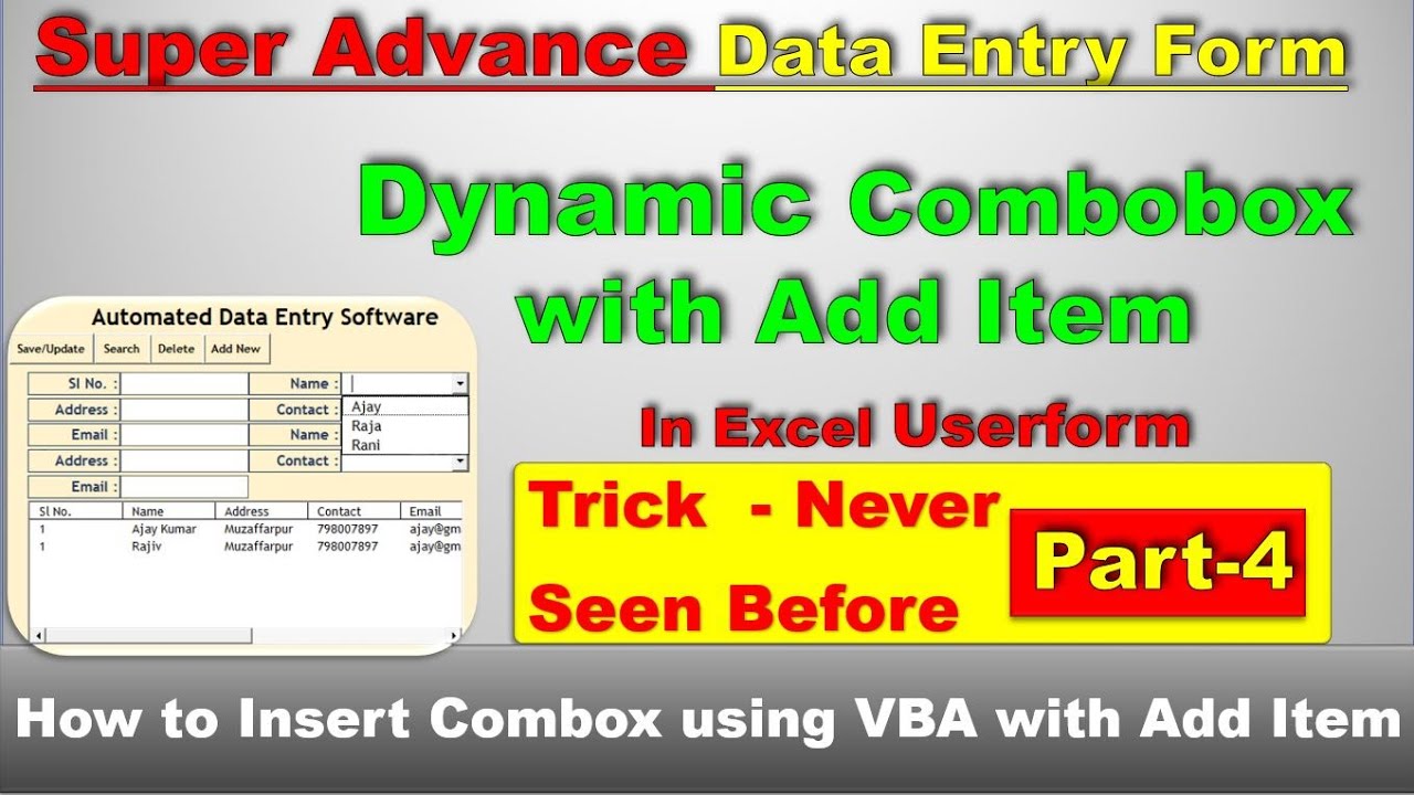 Advance Data Entry in Userform in Excel pt 4 | Insert Combobox in Userform | combobox excel