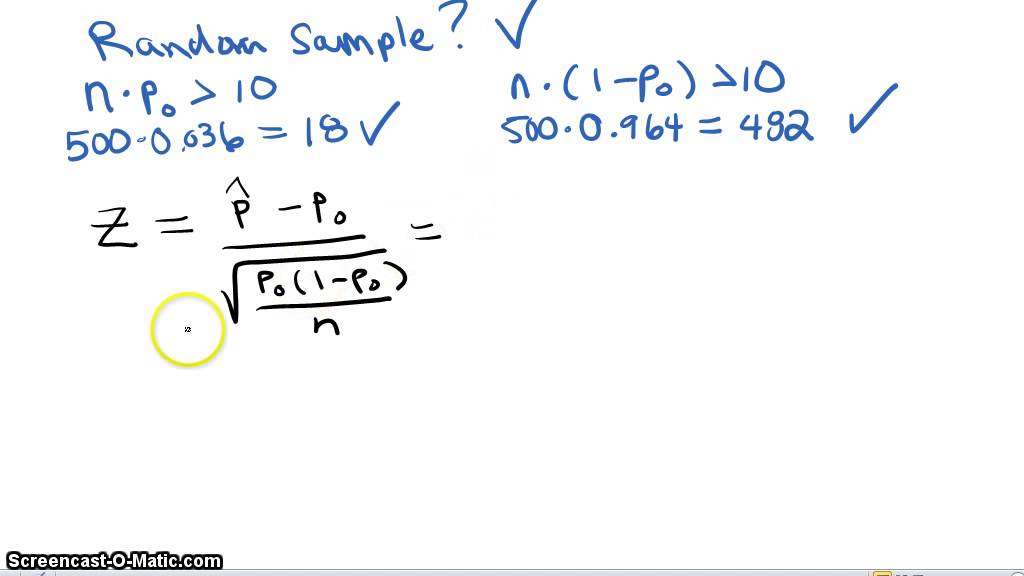 One sample z test for proportions example
